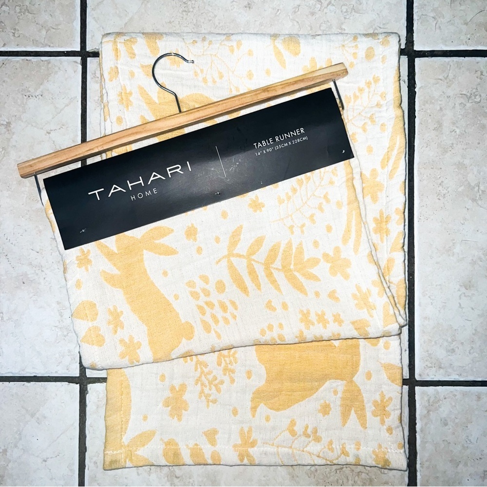 Tahari Home Easter Bunny Table Runner - Yellow/White, 14” x 90”